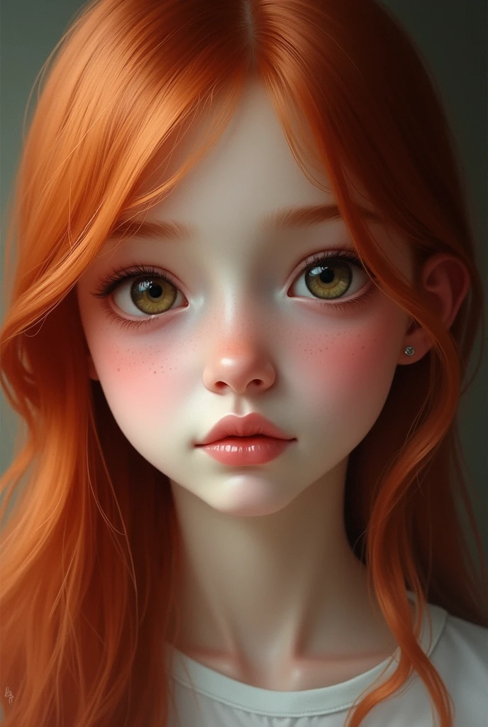 Girl, bambi eyes girl, realistic girl, photorealistic, red-haired girl, 16 years, kawaii rusian, realistic, oval face, adolescent girl realistic, 16 years