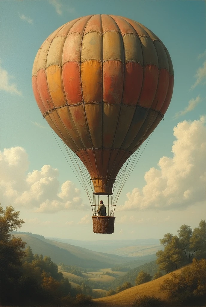 Create a painting depicting an old hot air balloon (18th century balloons)