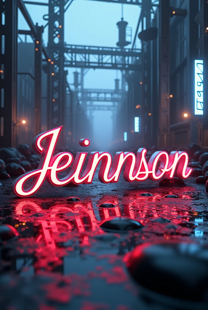 Image with the name jeinnson in cursive letters with a background of electricity transformers 3D art and energy 
