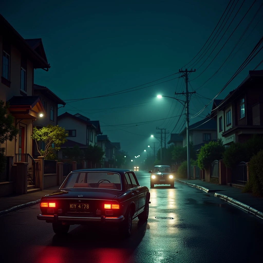 night city , retro , car , calm neighberhood , 