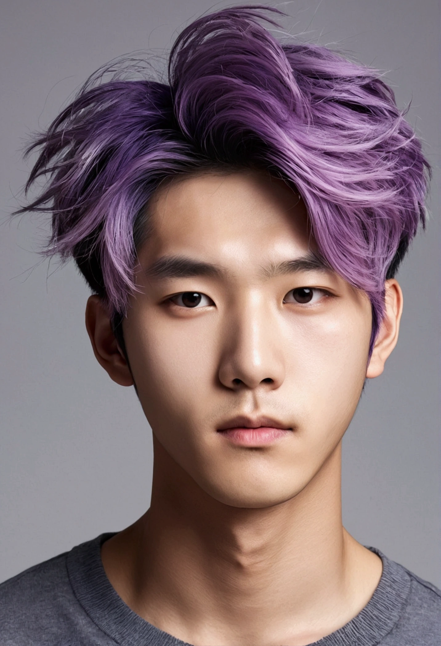 one if the more feminine looking males. hair is frequently dyed multiple different colours (hence why it's quite damaged) and he keeps it short, currently it is purple. face is very soft and cute. Korean boy around 19 years old