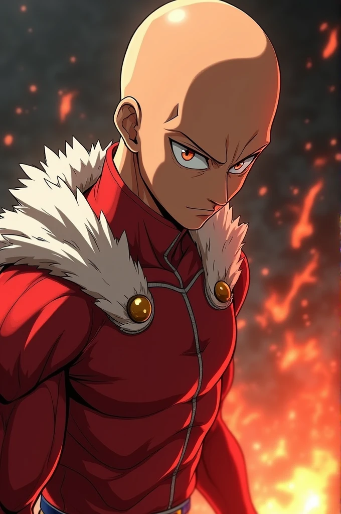 ((best quality)), ((masterpiece)), (detailed), perfect face Saitama, énervé contre garou qui dégage son aura
