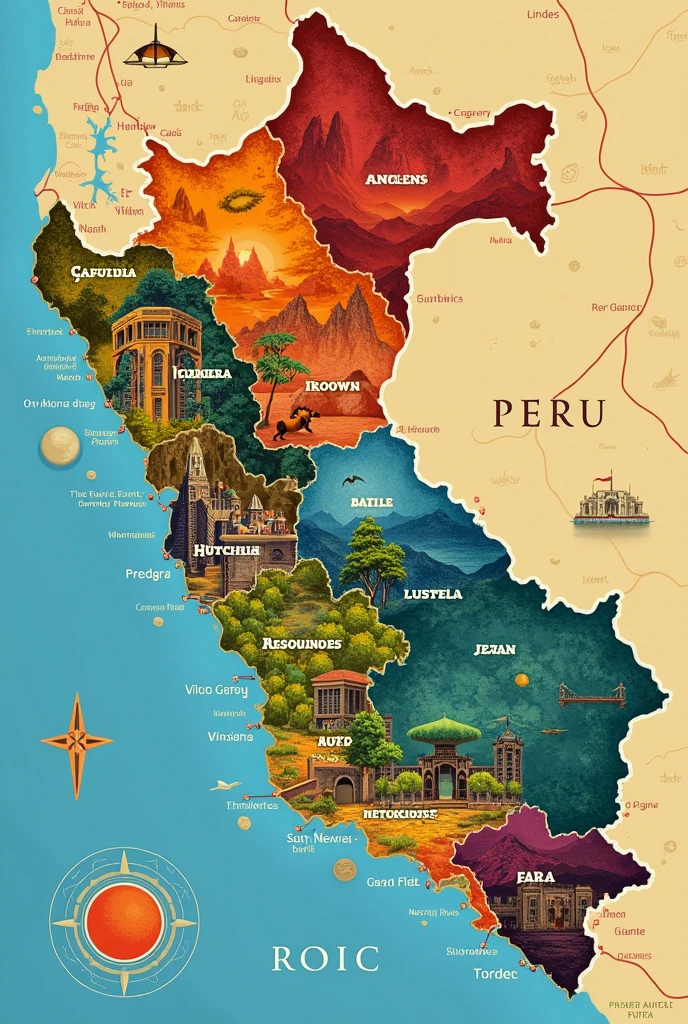 Draw the map of Peru with its departments (like lime)
