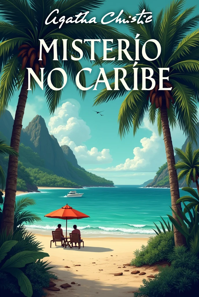 Reread the Book Cover "Mystery in the Caribbean" of you Christie, with lines and details from the book, with the title in Portuguese and without background, a very holiday atmosphere indeed, very caribbean. PUT THE AUTHOR&#39;S NAME BELOW THE TITLE. 