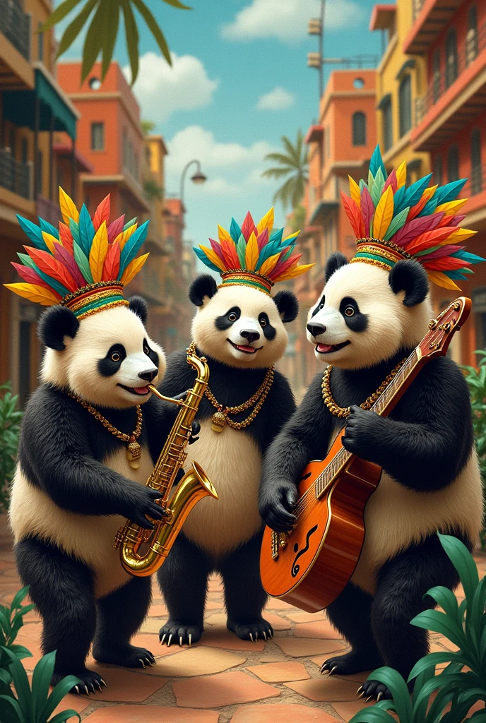Create art with multiple pandas, be creative it&#39;s for an instagram poster, a Brazilian representation and with jazz