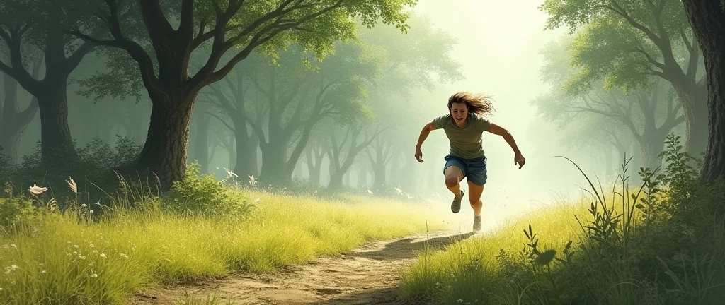1. Course vers la Liberté
Description : Représente une scène dynamique où un personnage court à travers une forêt ou un champ ouvert, cherchant à échapper à une poursuite. La course commence sur la page gauche et se poursuit sur la page droite, avec des éléments comme des branches, des éclats de lumière ou des ombres mystérieuses.
Techniques : Utilise des traits rapides et énergiques pour montrer le mouvement, avec des crayons ou de l'encre pour les détails. Pour accentuer la vitesse, tu peux ajouter des lignes de mouvement ou des effets de flou.