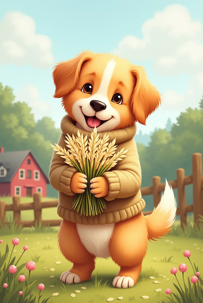 make me a dog themed drawing holding oats