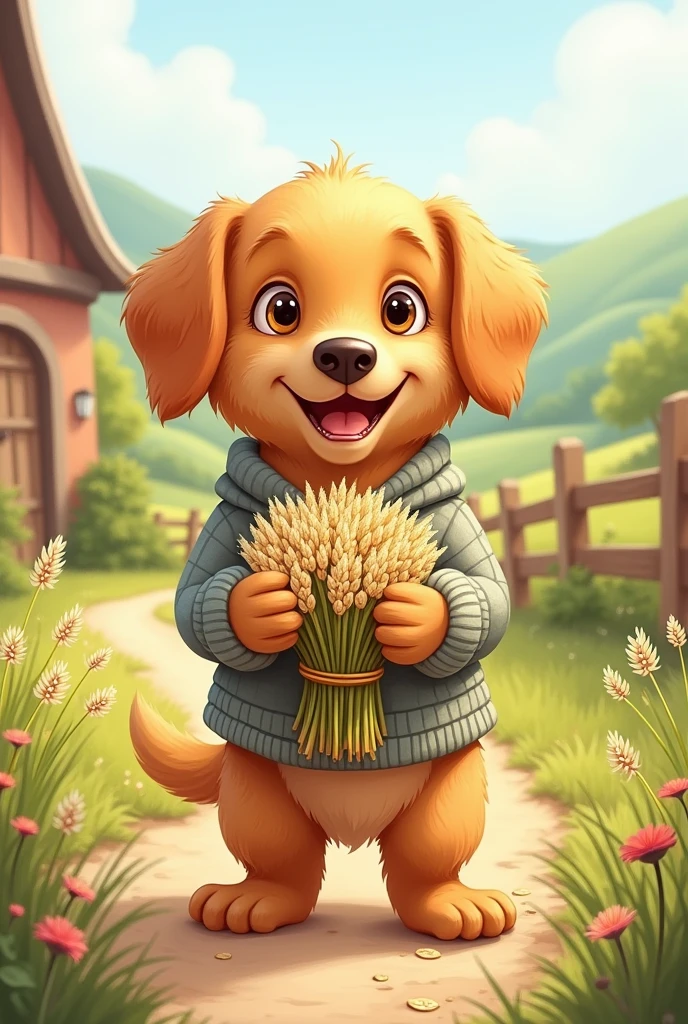 make me a dog themed drawing holding oats