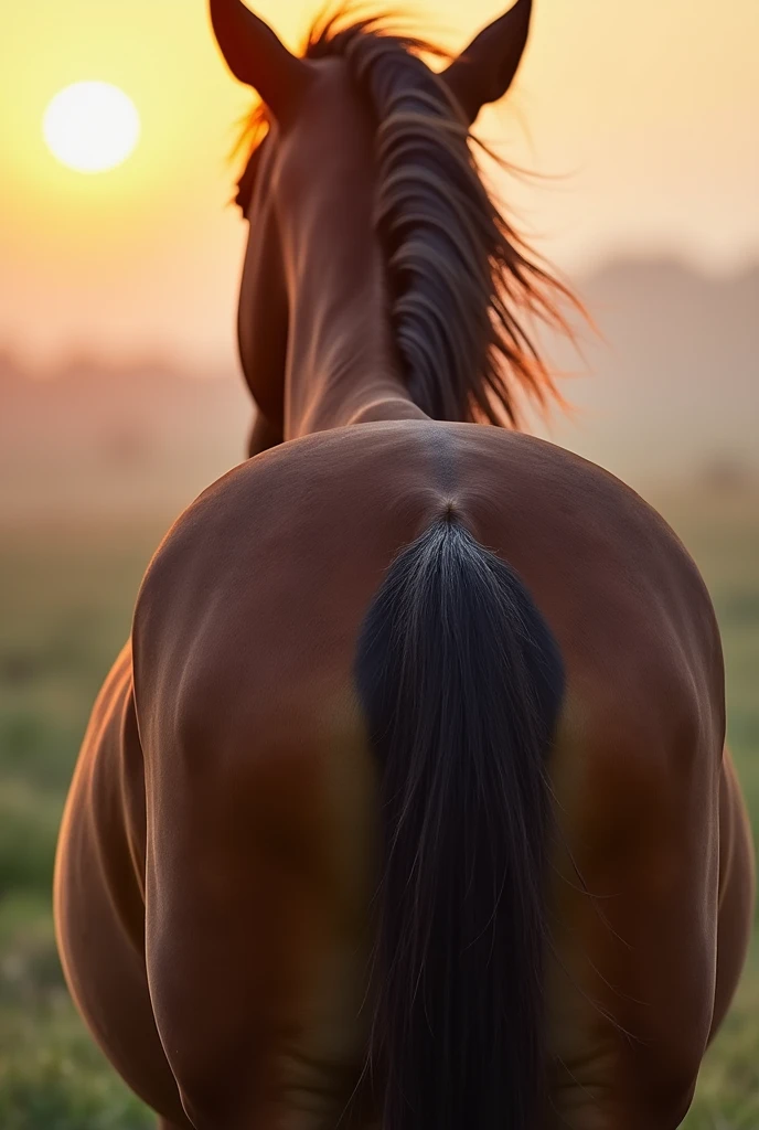 Horse butt, horse looking back, view from below, horse anus, close up, horny, horse presenting pussy
