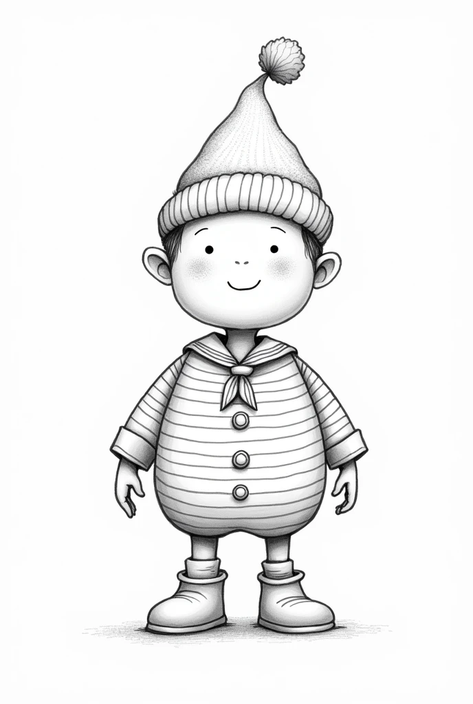 A line drawing of a little figure made of a sailor brownie