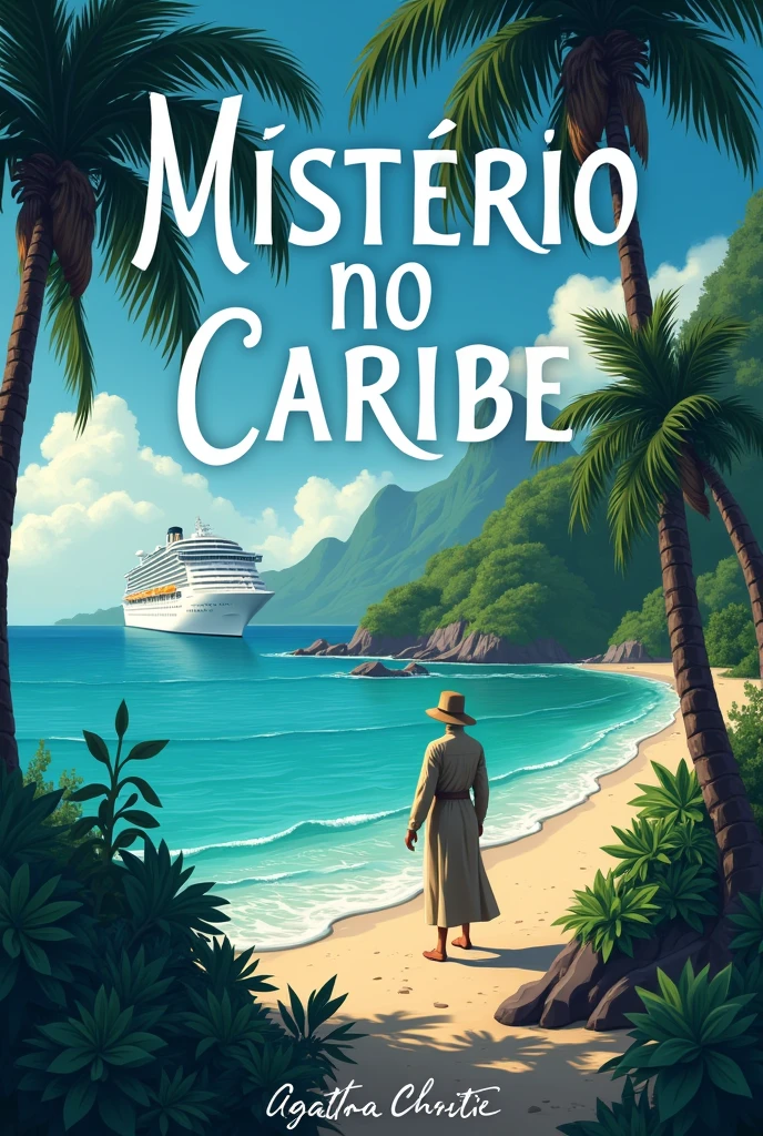 Reread the Book Cover "Mystery in the Caribbean" of you Christie, with lines and details from the book, with the title in Portuguese and without background. Take a cruise on the cape. put the title and the author&#39;s name below the title.
