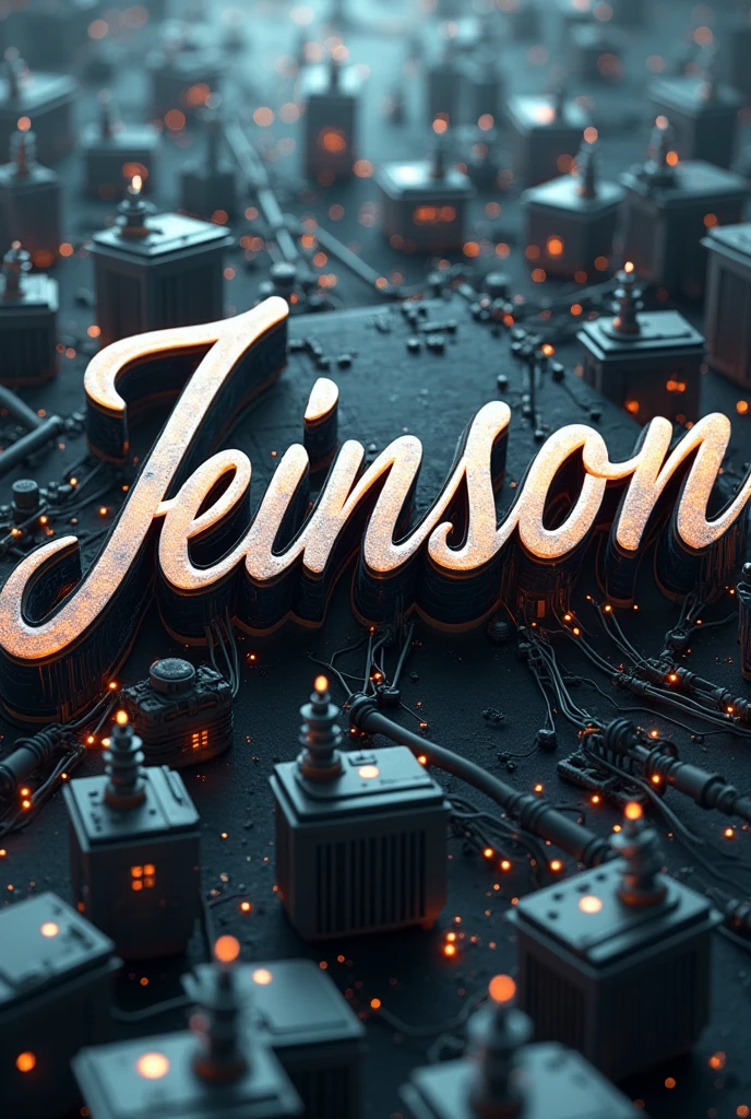 Image with the name jeinnson in cursive letters with a background of electricity transformers 3D art