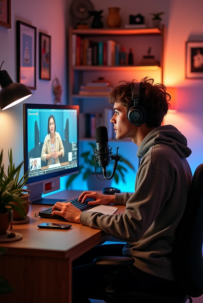 Youtuber recording videos on his PC