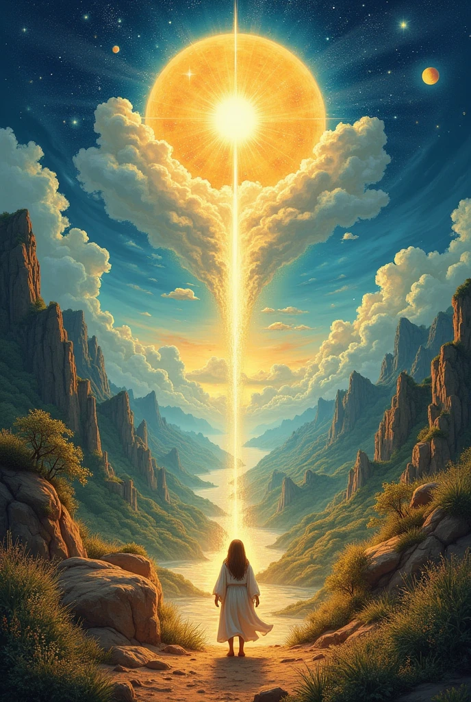"GOD AND THE BEGINNING OF THE WORLD"
Long time ago, a long time, before there were trees, animals or even people, everything was dark and empty. There was nothing to see, nor anything to listen to. But God, who is very wise and powerful, decided he wanted to create something beautiful.
God said: "Let there be light!" and suddenly, Everything was filled with a bright light. The light was so beautiful that God decided to call it "day", and the darkness, "evening". So fue como comenzó el primer day.
then, Dios separó las aguas y creó el cielo azul que vemos todos los days cuando miramos hacia arriba. Esto sucedió en el segundo day.
En el tercer day, God gathered the waters into one place and let dry land appear. On earth, made tall trees grow, Flowers of many colors and plants that bear delicious fruits. Everything looked so beautiful and full of life.
God didn't stop there. En el cuarto day, puso el sol brillante en el cielo para que alumbrara el day, y la luna y las estrellas para que iluminaran la evening. So, we would never be in complete darkness.
En el quinto day, God decided to fill the heavens and waters with living beings. He created the birds that fly happily through the sky and the fish that swim in the seas.. He made them in different ways, sizes and colors.
Finally, en el sexto day, God created the animals that live on earth: big elephants, fast horses, and little bunnies. But God no había terminado aún. As the finishing touch, God created human beings, A Man and a Woman. He gave them the task of taking care of all creation and living happily in it..
After all this work, God saw that everything he had created was very good. that's why, en el séptimo day, God rested. Este fue el primer day de descanso, un day para recordar lo maravilloso que es el mundo que Dios creó.
Picture to paint for children in 1st grade