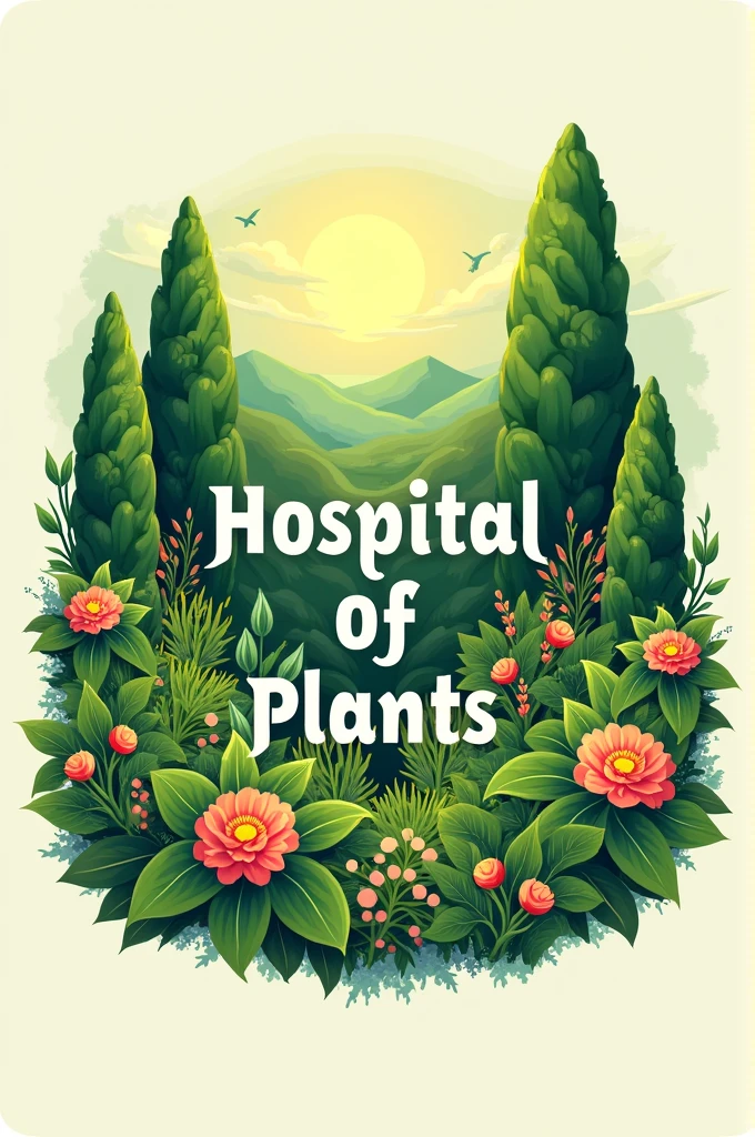 create a green garden logo with the name "hospital of plants"