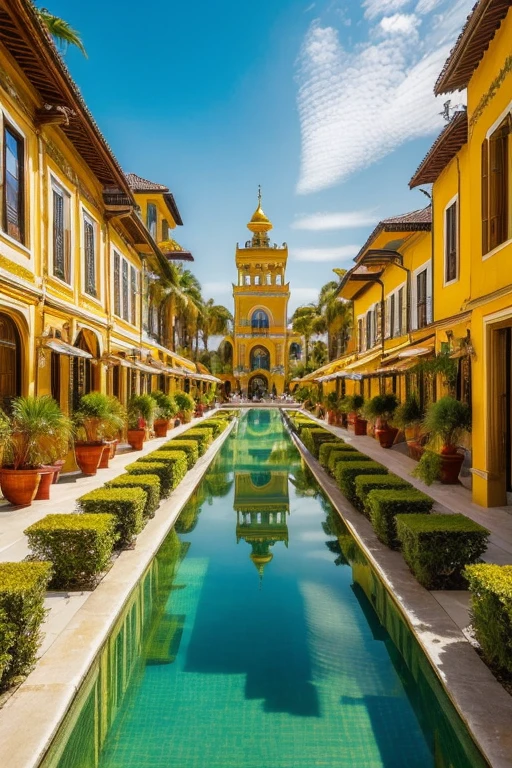 ((best qualityer)), ((work of art)), (detailded), a city that looks like paradise with a glass lake gold-plated streets rich and perfect mansions