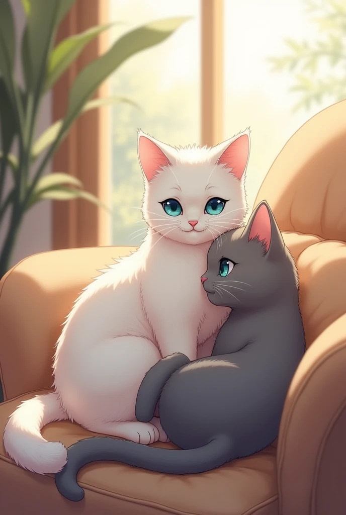 White cat and gray cat