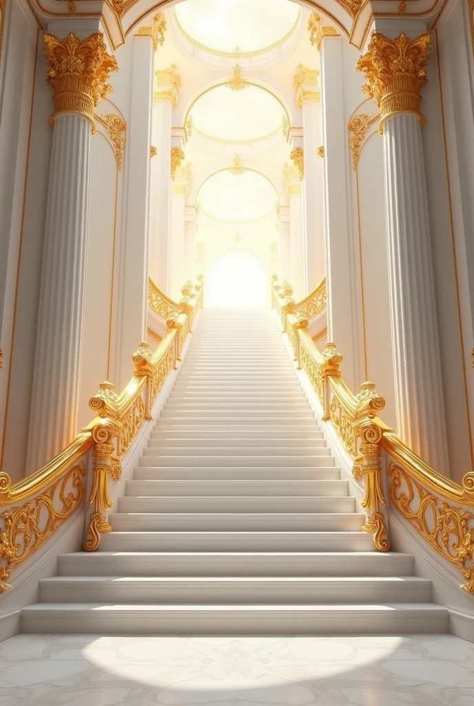 white staircase with gold details, Rising to the sky, with a splendor of glory