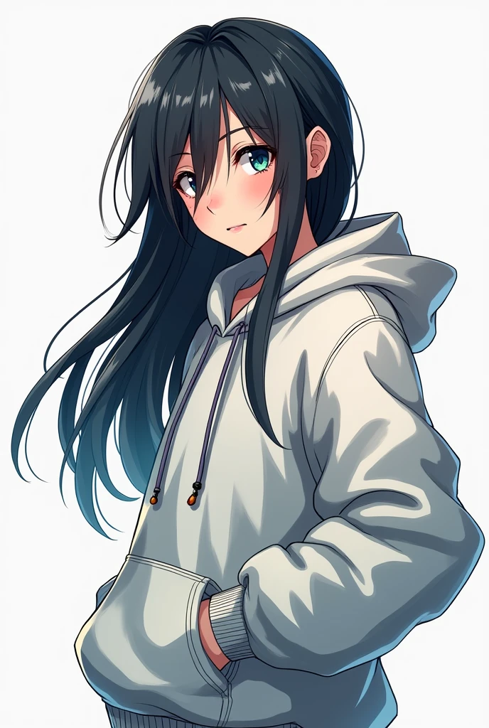 Hoodie girl illustration manga drawing gamer long black hair no headphones