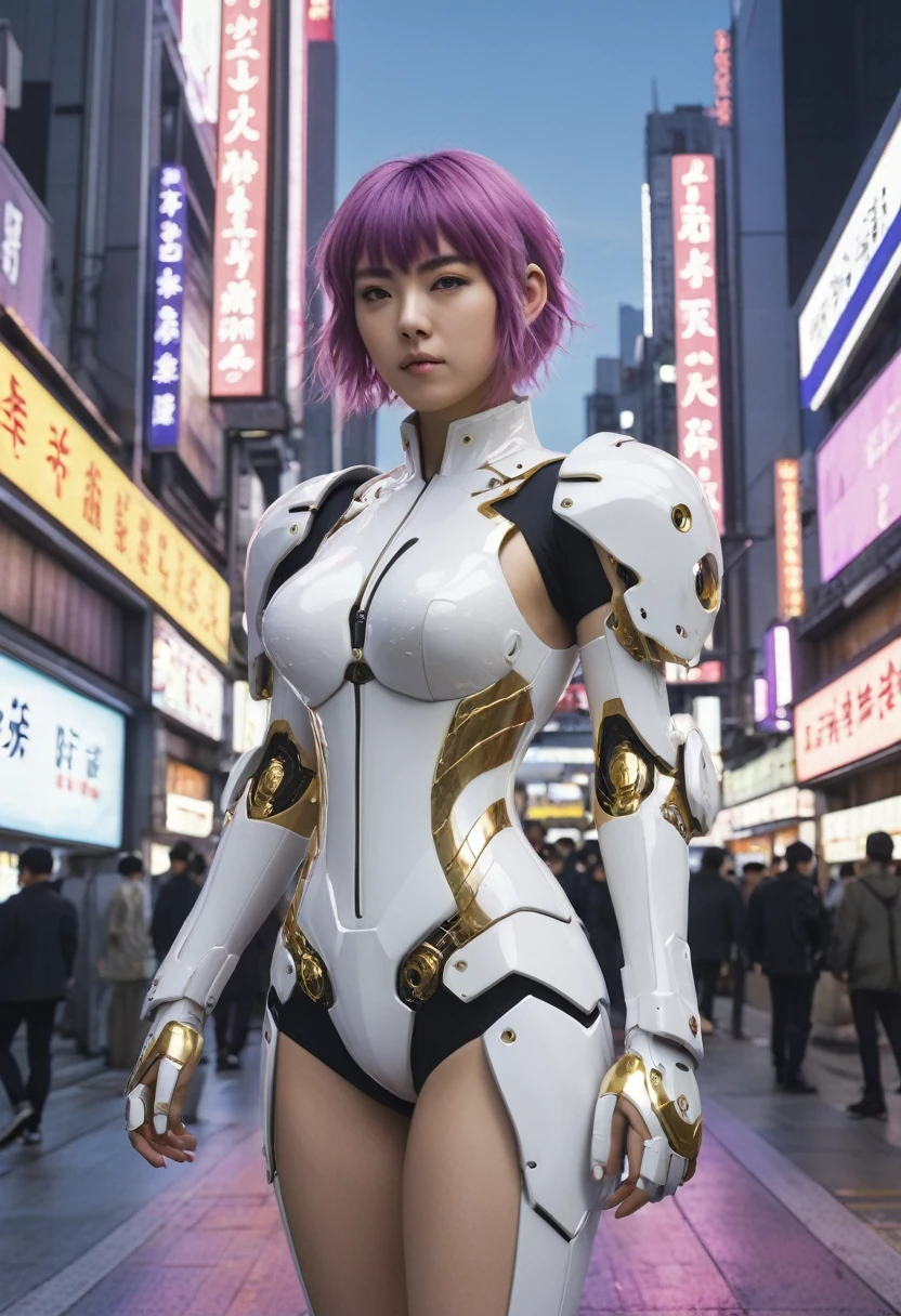 ((masterpiece, Highest quality, Best image quality, High resolution, Realistic, RAW Photos, 8k)), ((Highly detailed CG synthesis 8k wallpaper)), (((ghost in the Shell)))、(((Atsuko Tanaka and Motoko Kusanagi)))、A dream collaboration、Japanese、、Tachikoma、Cyber World、(So hot and beautiful、Beautiful feet、Incredible beauty, Perfect Proportions)、masterpiece、High resolution、Japanese、1 young girlyears old、blohot、Corrosive、reflection、Ray Tracing、Demo Theme、compass、golden ring、Holiness、Cyber Effects、長いblondeの髪、Golden Disk Device、Purple glowing reactor、Golden Light Straight Head、alone、alone、White and gold decorated mecha girl、Wearing white、Futuristic Bodysuit Dress、white greek dress、Golden decoration、黄金のwing decoration、wing decoration、Hair decoration、Golden wing head decoration、白いwing decoration、Mechanical Ear Cuff、Futuristic circular ear cuff、Mechanical Harrow、Hello Star、White Futuristic Body Armor、Complex futuristic bodysuit、Mecha Corset、Stylish futuristic armor、Future Wing Gadget、Left and right disk units、Two complex futuristic flight plate gadgets、Futuristic gadget with left and right discs、Shining Futuristic Wing Core、blonde、Hair between the eyes、Golden Hair、Starry Sky、Rainbow Eyes、Shining Eyes、Eye Imprint、Random facial expressions、Random Actions、Starry Sky、Skyline
