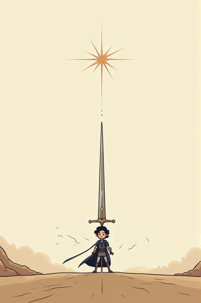 Minimalist cartoon drawing of a sword,temple of solomon,rey,star of solomon ,modesty