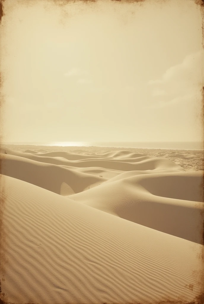 Old and realistic photo from the year 1800 of the seafront of Fortaleza in Ceará covered in dunes. 