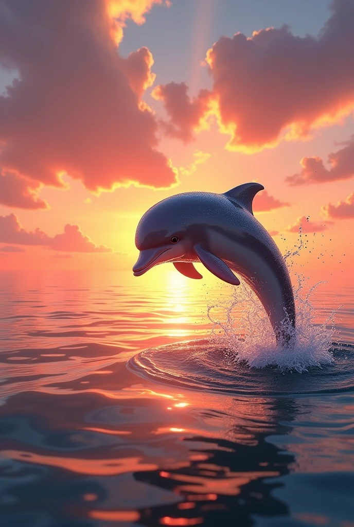 Dolphin at sunset showing happiness 