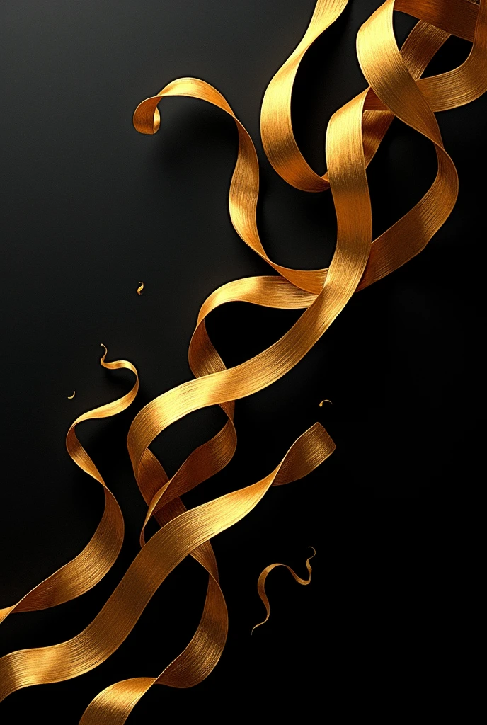 Black background with ribbons painted in gold