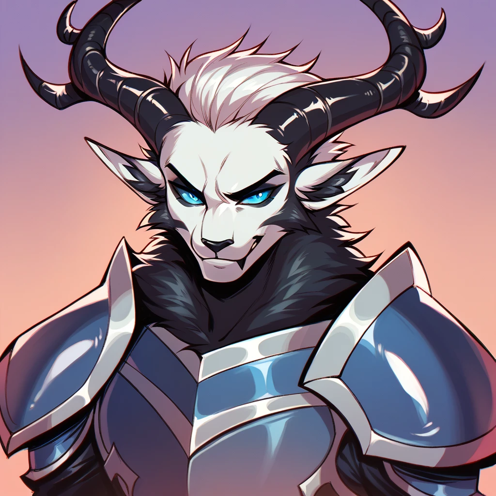 eldiman, score_9, score_8_up, score_7_up, score_6_up, Evil Elk with ebony black fur and electric blue eyes in demonic armor 
