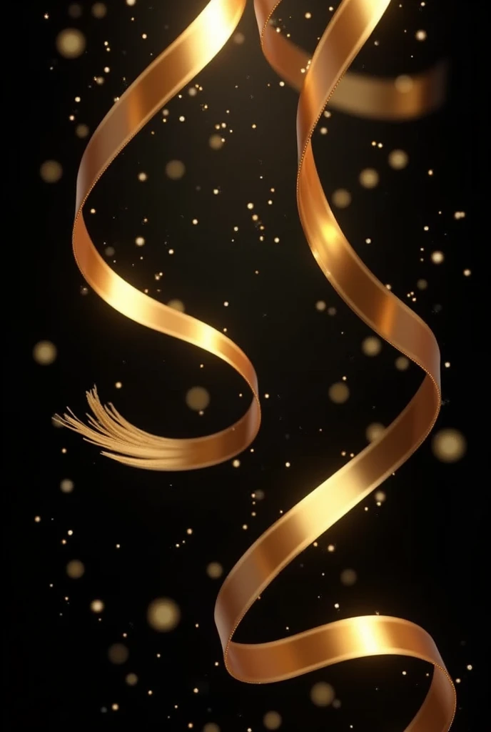Black background with several golden ribbons flying
