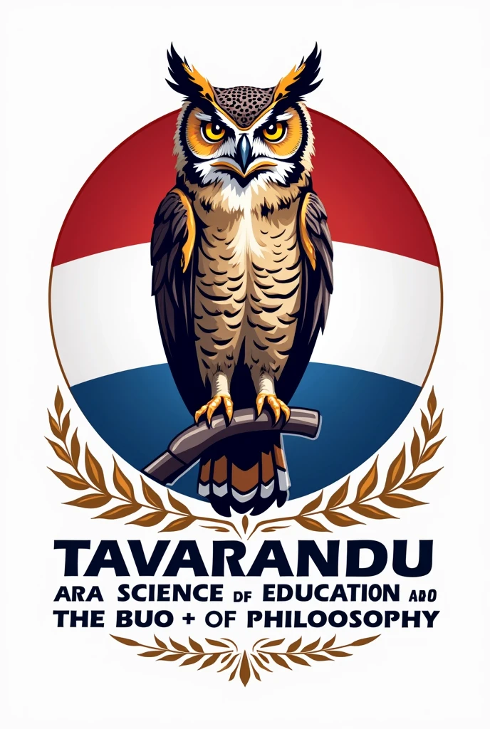 Logo Text: “Tavarandu Ara sciences of education and the buo of the faculty of philosophy”.
colors: red, White and blue (traditional colors of Paraguay).
Elements: Traditional Paraguayan symbols and an owl