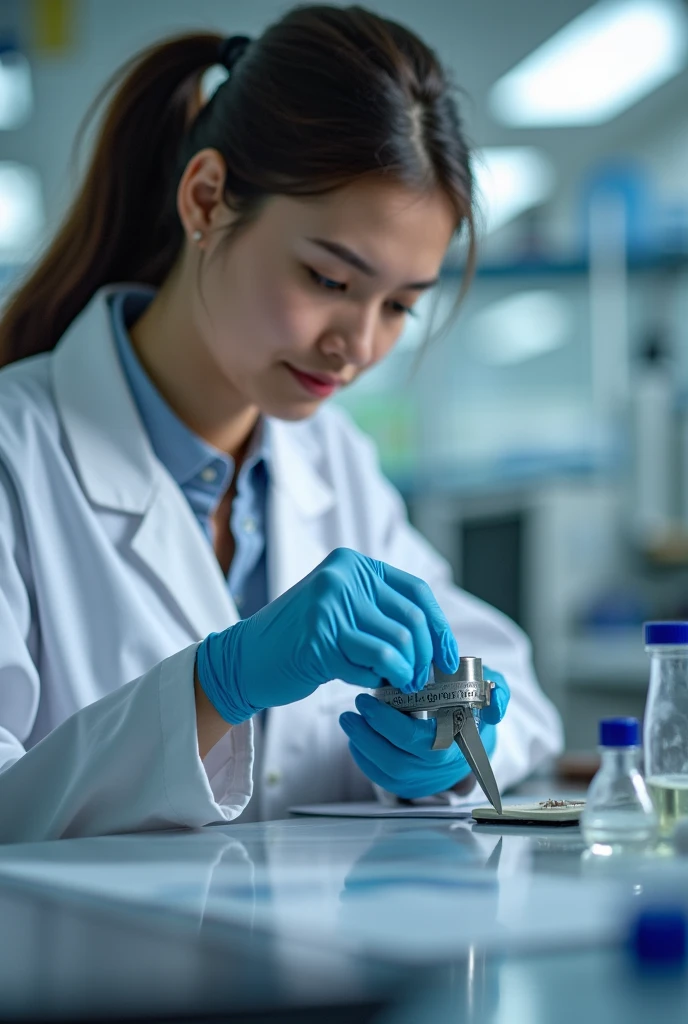 MEASURING THE DENSITY OF A SMALL CYLINDER WITH MY HANDS IN THE PHYSICAL LABORATORY WITH A VERNIER