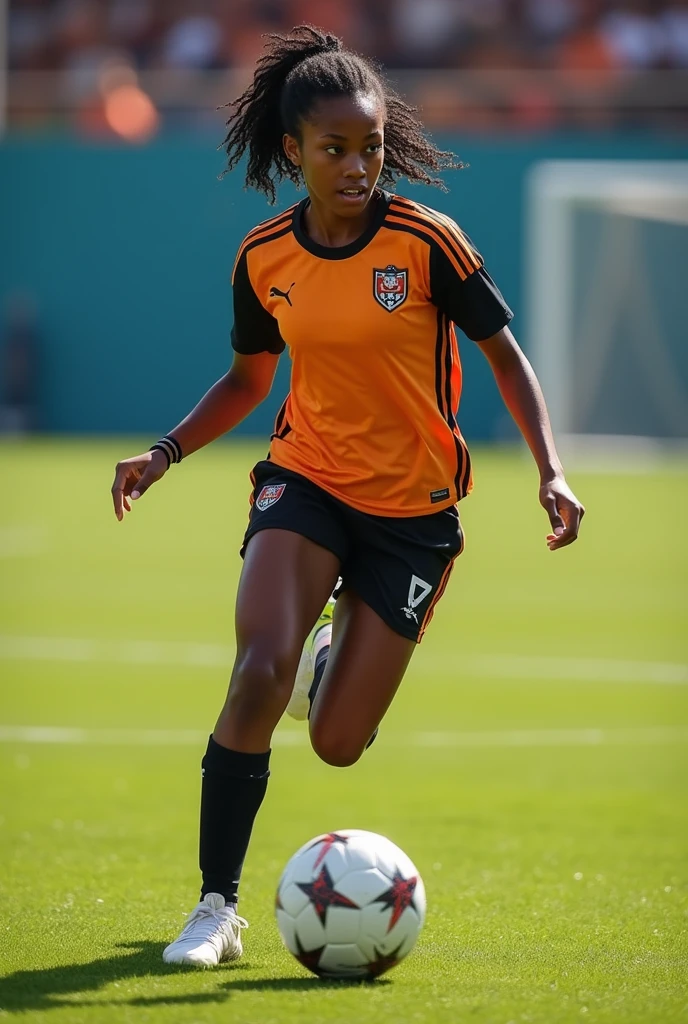 a black female age soccer player