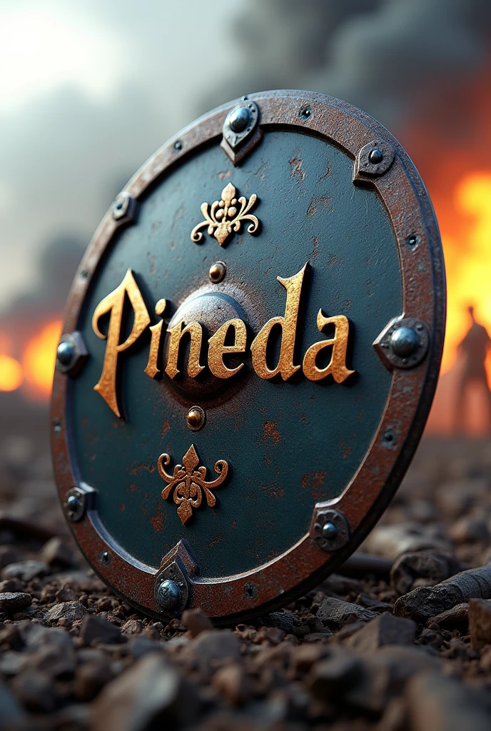 3d image of a war shield that says PINEDA