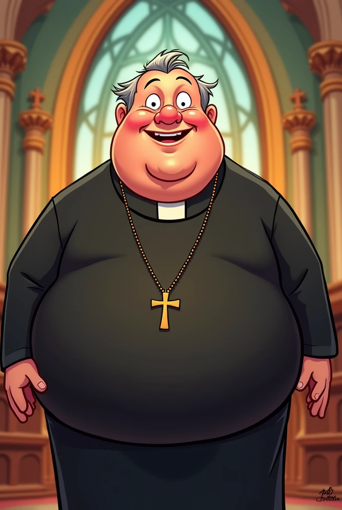a fat catholic priest in cartoon form