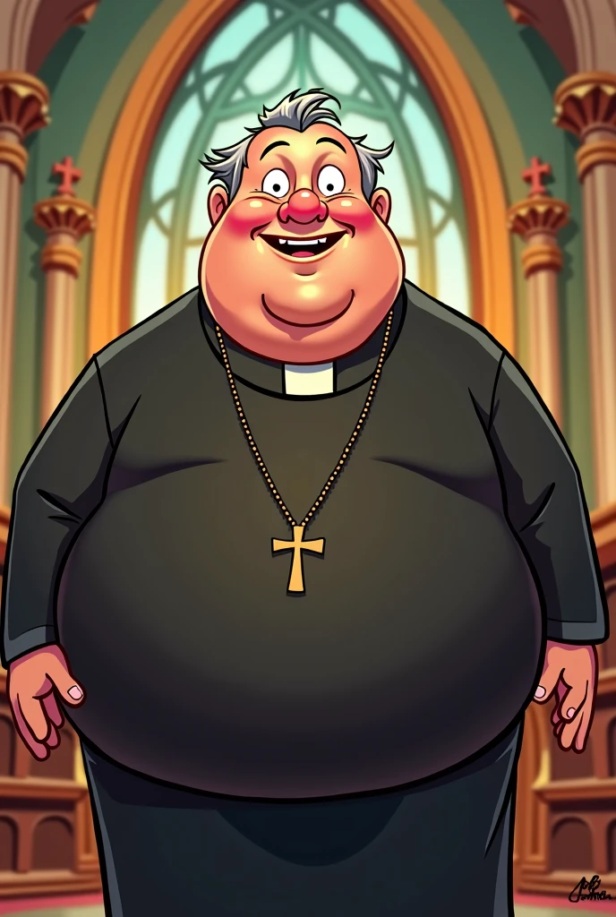a fat catholic priest in cartoon form
