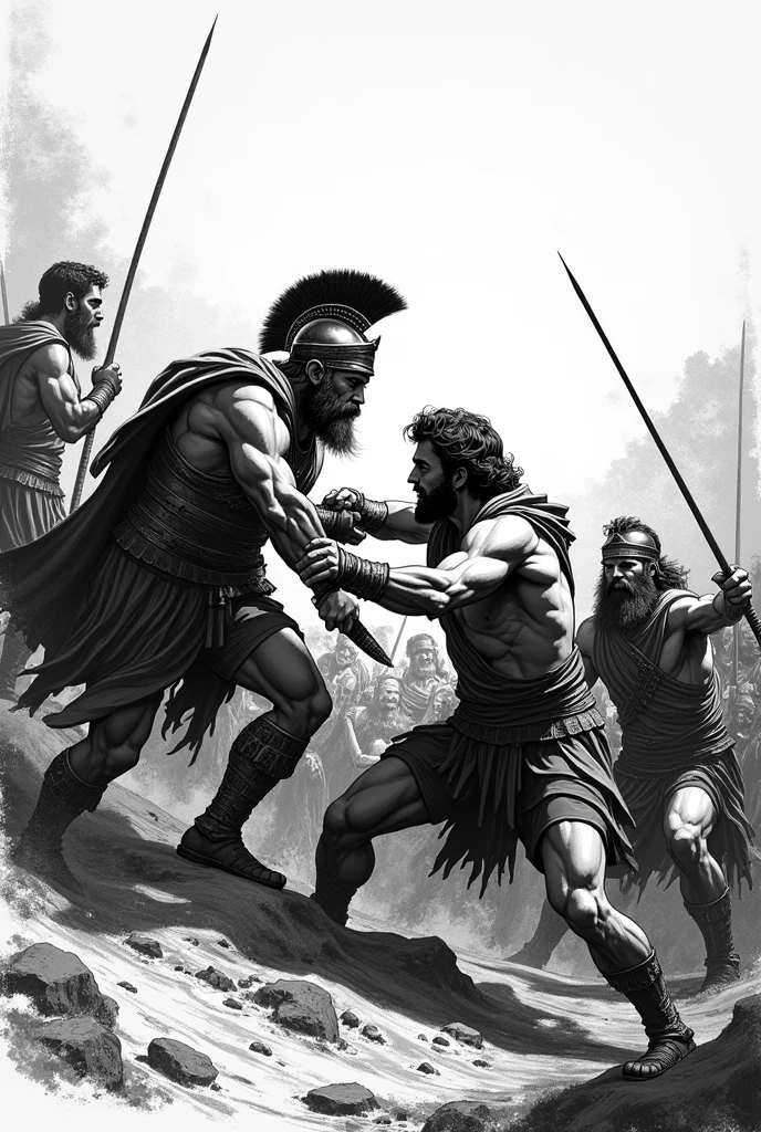Generate a black and white drawing with title of Homer&#39;s Iliad for a cover 