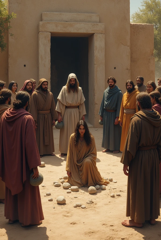 Create an image saying that the laws of Moses ordered the stoning of adulterers 