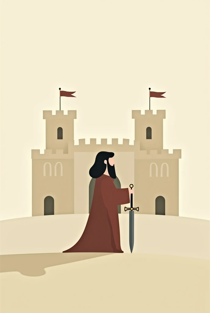 Minimalist animation logo of King Solomon,castillo,corona,sacrifice,sword