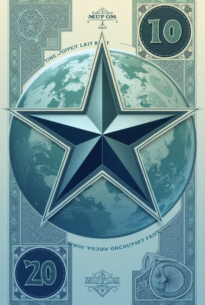 Create new currency called Nova, Its symbol is a 5-pointed star., put it on a new bill with all the elements that a bill should have, that is to say, watermarks, an image or logo that represents all countries or the world