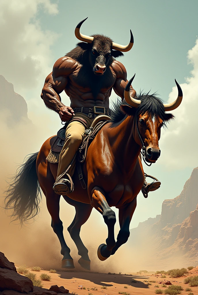 a bull riding a horse