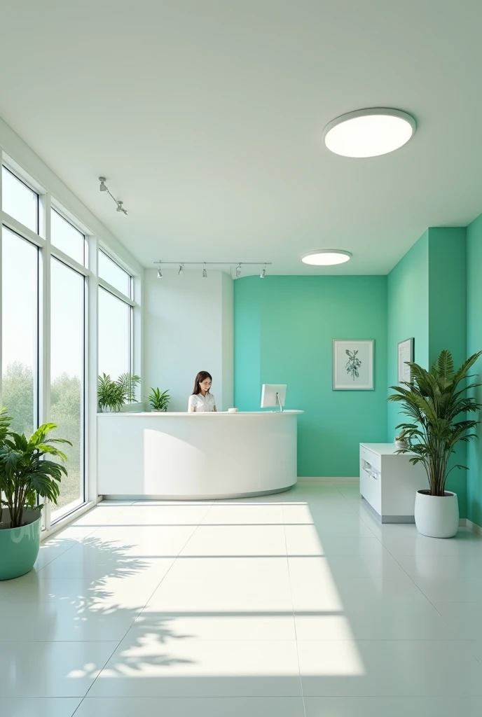 DENTAL OFFICE WITH WHITE AND AQUAMARINE GREEN WALLS