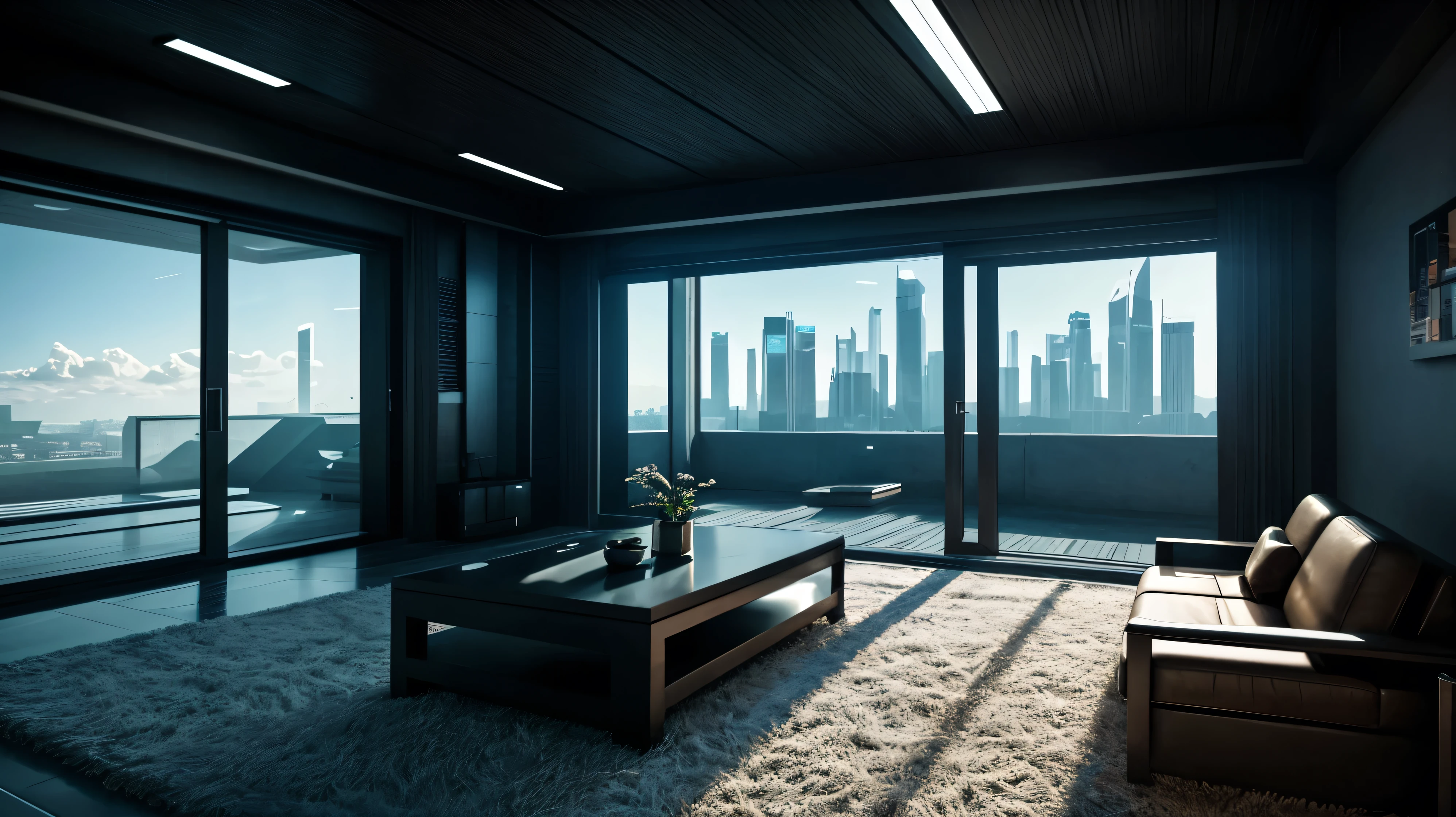 house, outside, scifi, cyberpunk, futuristic, hightech, daylight, wide angle, realistic view, ambient light, chilled ambient, year 2124, cinematic