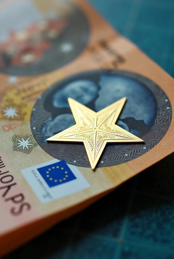 Create new currency called Nova, Its symbol is a 5-pointed star., put it on a new bill with all the elements that a bill should have, that is to say, watermarks, an image or logo that represents all countries or the world, that has a value of 20. 
