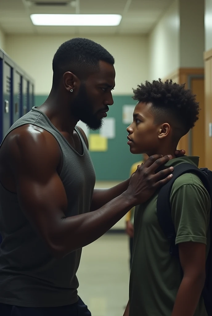 A boy bullying a black man at school