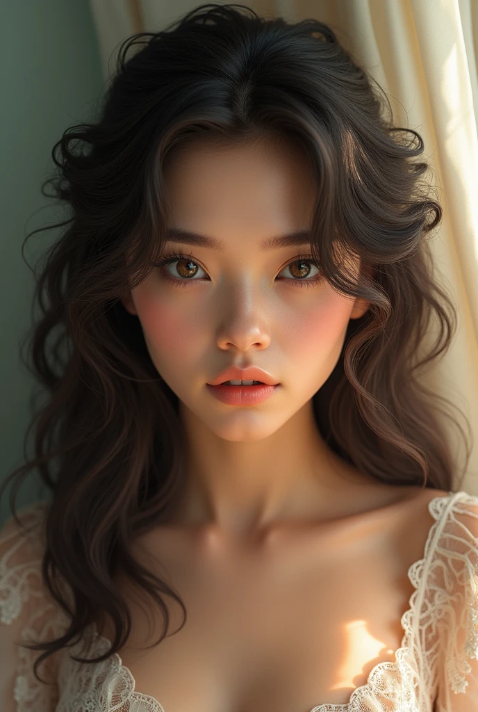 Woman, curly hair, Brunetette, 160cm