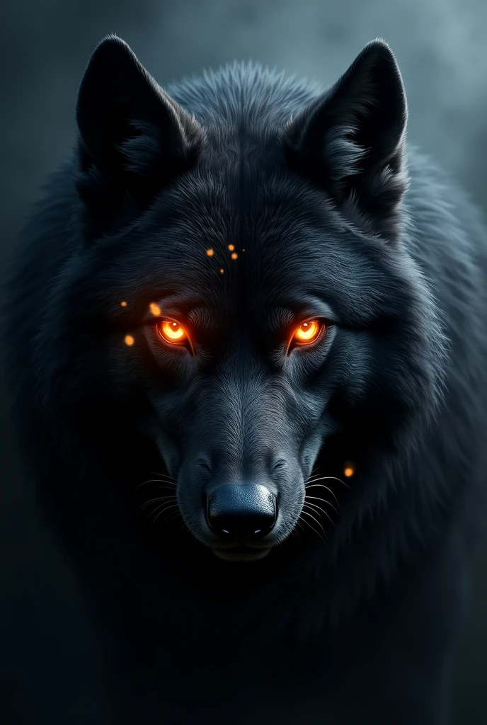 Black wolf head with fiery eyes
