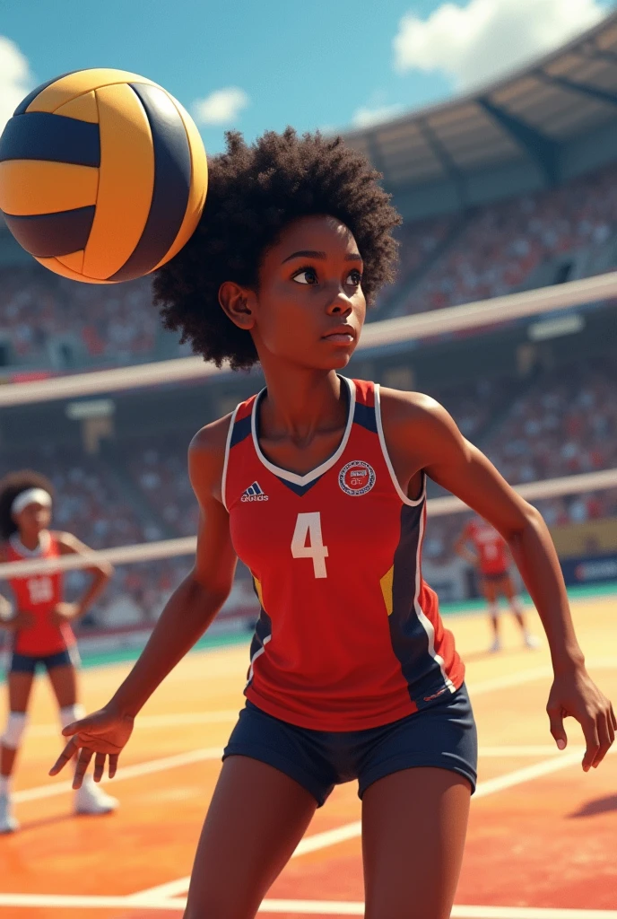 faça uma capa com uma jogadora de volei adolescente negra com o cabelo curto e cacheado com o titulo de "coração em jogo"