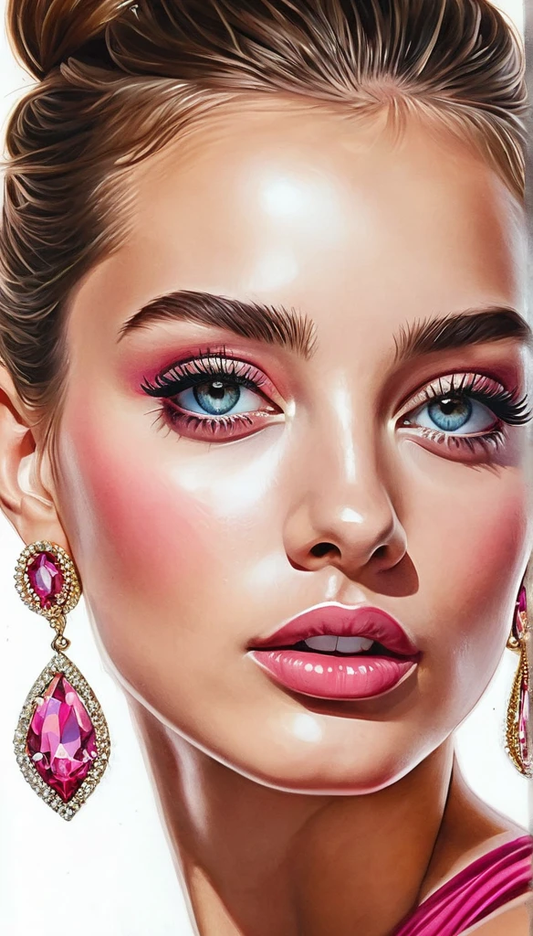 crea una bailarina estilo illustration de Ali Erturk, High detail, hyperrealistic, natural light,illustration , bright colors,open eyes,big diamond earings 