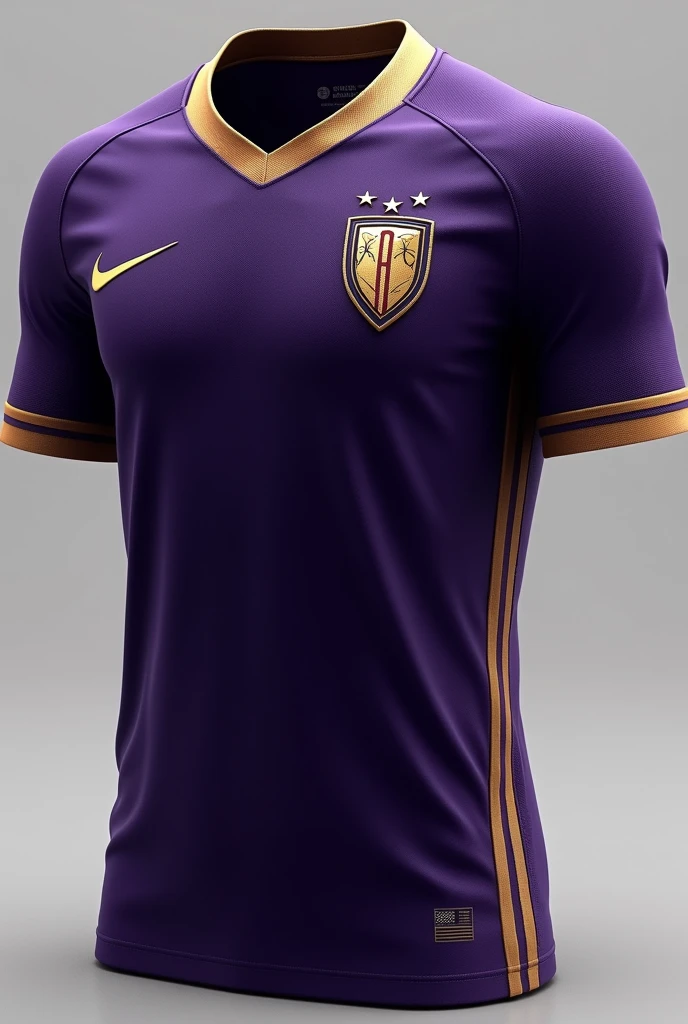 make a dark purple team jersey with gold details on the sleeve,throat and shield, with a beautiful fabric